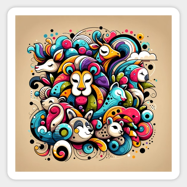 Whimsical Wildlife: Colorful Animal Fantasy Sticker by heartyARTworks